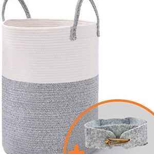 Large Laundry Basket Woven Cotton Rope Laundry Hamper 15" x 19.6" Woven Baby Laundry Basket for Blankets Toys Storage Basket Natural cotton thread clothing sorting basket