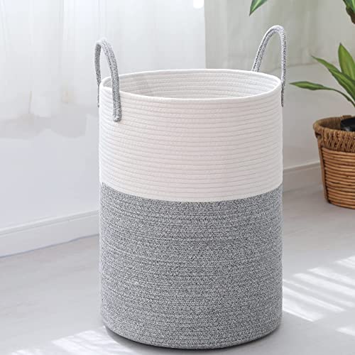 Large Laundry Basket Woven Cotton Rope Laundry Hamper 15" x 19.6" Woven Baby Laundry Basket for Blankets Toys Storage Basket Natural cotton thread clothing sorting basket