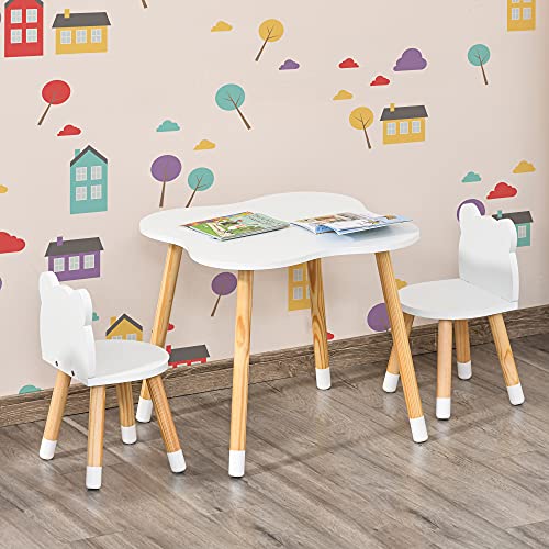 Qaba Wooden Kids Table and Chair Set Ideal for Arts, Meals, Homework, Cute Toddler Activity Table for Age 3 Years+, Grey
