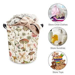 Mushroom Garden Storage Basket Bin, Round Laundry Bakset Hamper Collapsible Nursery Bin with Handle for Clothes Toys Books Home Decor