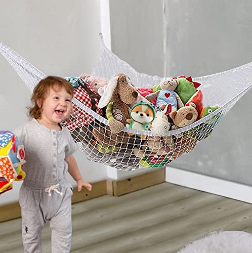 BESTBEL 82 IN Large Stuffed Animal Net Strong Toy Hammock for Stuffed Animals Organizer Storage Jumbo Toy Net Hammock with Hooks Sturdy Plushie Hammock for Hanging Toy Storage 2 Pack