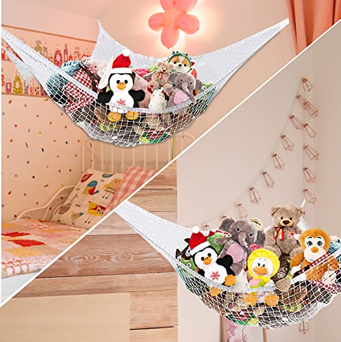 BESTBEL 82 IN Large Stuffed Animal Net Strong Toy Hammock for Stuffed Animals Organizer Storage Jumbo Toy Net Hammock with Hooks Sturdy Plushie Hammock for Hanging Toy Storage 2 Pack