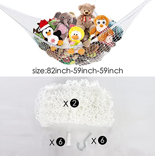 BESTBEL 82 IN Large Stuffed Animal Net Strong Toy Hammock for Stuffed Animals Organizer Storage Jumbo Toy Net Hammock with Hooks Sturdy Plushie Hammock for Hanging Toy Storage 2 Pack