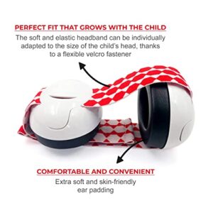 FROLIKA Baby Ear Protection - Earmuffs For Kids - Ear Defenders For Children, Babies and Toddlers - Extra Soft and Comfortable Fit (Baby Travel Essential) - For Concert and Fireworks – (Red and White)