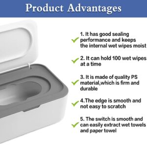 NOVWANG Wipes Dispenser Baby Wipe Holder with Lids, Keeps Wipes Fresh, Refillable Wipes Container with Sealing Design, Bathroom Tissues Wipes Case Box, Grey