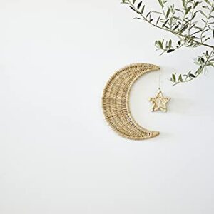 BEBE BASK Handmade Rattan Moon Wall Décor with Hanging Star - Moon Decor - 100% Natural Organic Rattan Moon Decor for The Boho Nursery - Moon and Stars Nursery Décor - Stars and Moon Nursery Décor