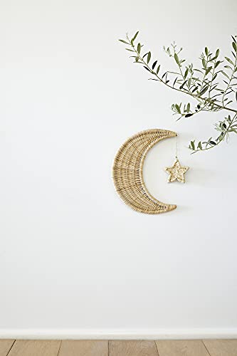 BEBE BASK Handmade Rattan Moon Wall Décor with Hanging Star - Moon Decor - 100% Natural Organic Rattan Moon Decor for The Boho Nursery - Moon and Stars Nursery Décor - Stars and Moon Nursery Décor