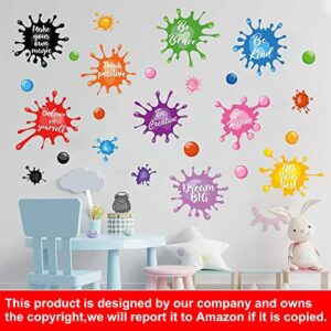 Colorful Inspirational Quotes Wall Decals Watercolor Paint Wall Decals Ink Splatter Splotches Wall Stickers Motivational Lettering Positive Sayings Stickers for Kids Classroom Nursery Playroom School