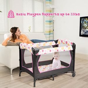 HONEY JOY Pack and Play, 4 in 1 Baby Bedside Sleeper w/Diaper Changing Table & Storage Bag, Toy Rack & Music Box, Portable Baby Playard with Bassinet, Carry Bag for Newborn to Toddlers (Rose)