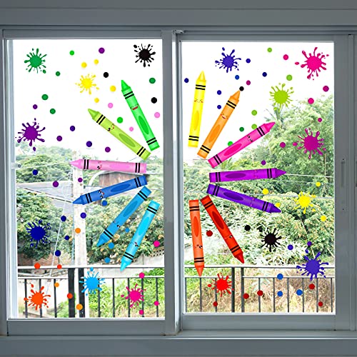 192 Pieces Crayon Wall Decals Splatter Wall Sticker and Multicolor Paint Wall Decals Crayon Splotches Polka Dot Nursery Decors Sticker for Home Nursery Classroom School Wall Decoration