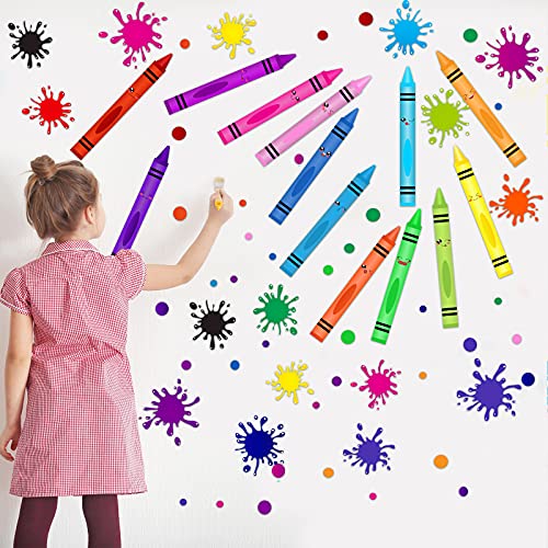 192 Pieces Crayon Wall Decals Splatter Wall Sticker and Multicolor Paint Wall Decals Crayon Splotches Polka Dot Nursery Decors Sticker for Home Nursery Classroom School Wall Decoration