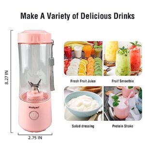 Modquen Portable Blender, 14 oz Personal Size Blender for Shakes and Smoothies, 220 Watt BPA-Free Mini Blender Cup, USB Rechargeable Cordless Blenders (Pink)