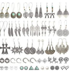 24 Pairs Fashion Drop Dangle Earrings, Hypoallergenic Vintage Dangling Earrings Set, Women Girls Bohemian National Style Hollow Earrings Jewelry for Christmas Birthday Gift
