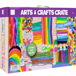 hapinest arts and crafts crate kit 1100+ pieces bulk crafting supplies box for kids boys & girls ages 4 5 6 7 8 9 10 11 12 years old - complete art kit with two storage trays