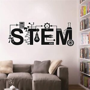 home interior sticker stem technology wall art sticker for classroom laboratory,science math education wall decal school bedroom wall mural tm-70 (black)