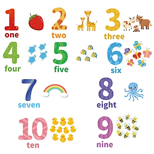 Large Number Wall Decals Stickers Educational Learning Wall Sticker Animal Arabic Numbers 1-10 Vinyl Counting Decals Peel and Stick Removable for Children Kids Toddlers Classroom Playroom Daycare