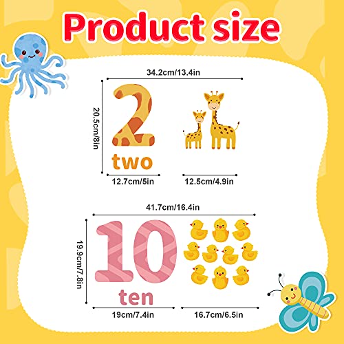 Large Number Wall Decals Stickers Educational Learning Wall Sticker Animal Arabic Numbers 1-10 Vinyl Counting Decals Peel and Stick Removable for Children Kids Toddlers Classroom Playroom Daycare