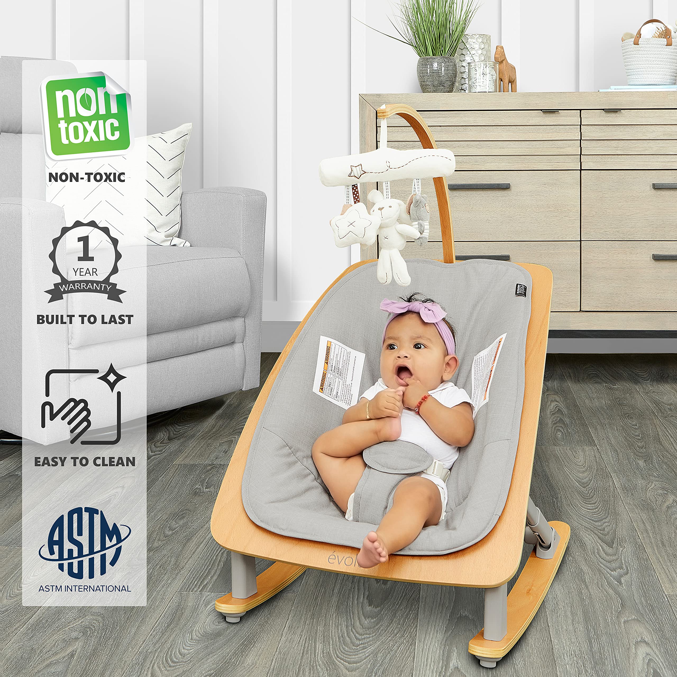 Evolur Tory 2-in-1 Rocker & Chair, Light Gray