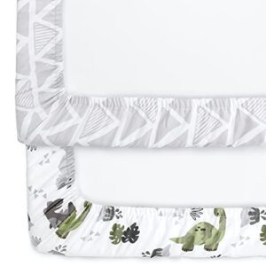 The Peanutshell Fitted Pack n Play, Playard, Mini Crib Sheets for Baby Boys | 2 Pack Set | Camo Dinosaur & Tribal Print