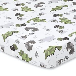 The Peanutshell Fitted Pack n Play, Playard, Mini Crib Sheets for Baby Boys | 2 Pack Set | Camo Dinosaur & Tribal Print