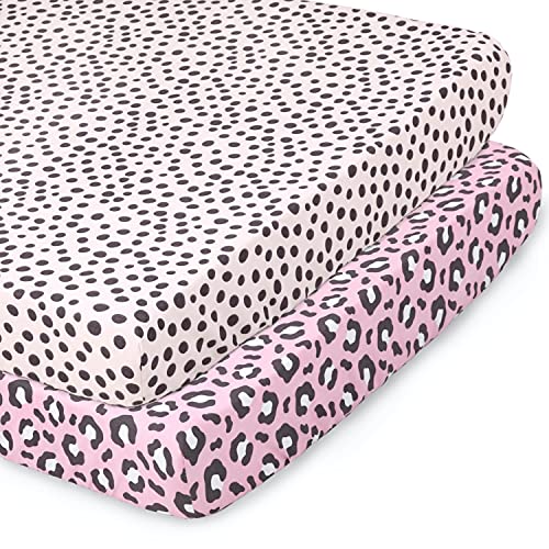 The Peanutshell Fitted Pack n Play, Playard, Mini Crib Sheets for Baby Girls | 2 Pack Set | Cheetah Animal Print