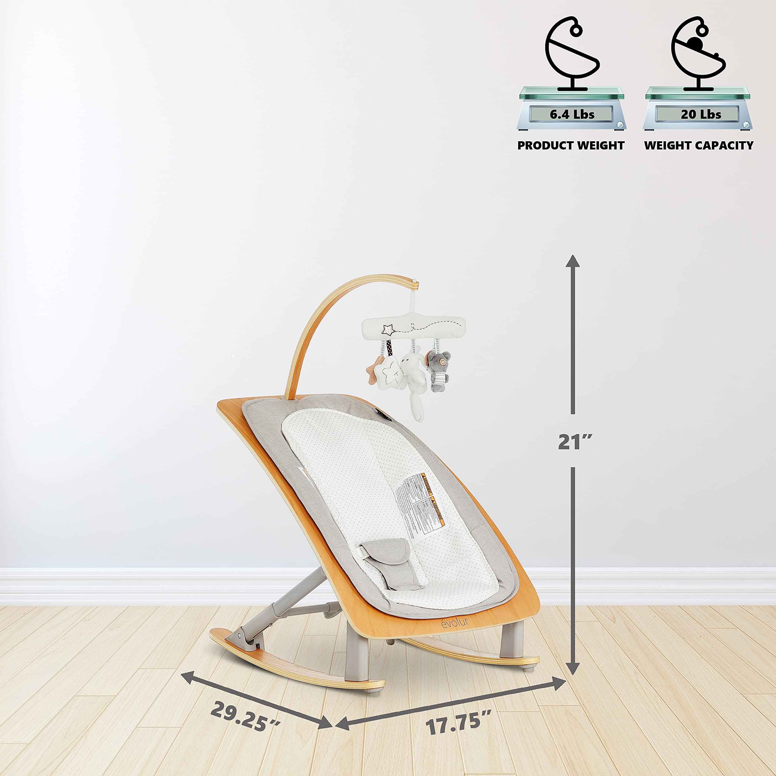 Evolur Tory 2-in-1 Rocker & Chair, Light Gray