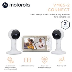 Motorola Baby Monitor VM65-5 WiFi Video Baby Monitor with 2 Cameras HD 1080p, Connects to Smart Phone App, 1000ft Long Range, 2-Way Audio, Remote Pan-Tilt-Zoom, Room Temp, Lullabies, Night Vision