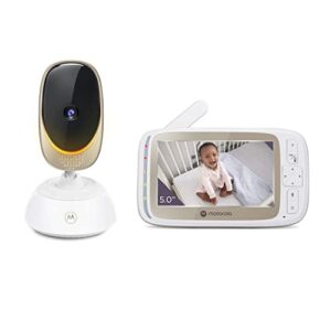 motorola baby monitor vm85-5 wifi video baby monitor with camera & mood light - connects to nursery app, 1000ft range, 2-way audio, remote pan, digital tilt-zoom, temp, lullabies, night vision