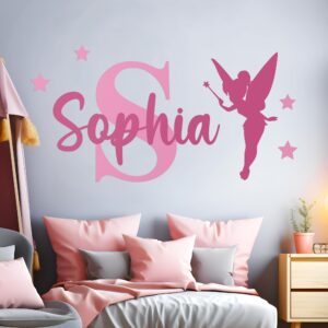 personalized name & initial tinkerbell vinyl wall decals i baby girl bedroom decor i fairy decorations i baby girl nursery decor i fairy birthday decorations i multiple size & color options