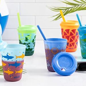 Ello Kids Plastic Reusable Color Changing Cups with Twist on Splash-Proof Lids and Straw, BPA Free, Dishwasher Safe, 12oz, Rainforest, 4 Pack