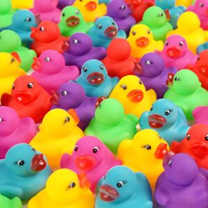 144-pack mini rubber ducks set, mini colorful rubber duckies bath toy for child,float & squeak tiny ducks pool toy set for kids party favors,birthday party supplies,prize rewards