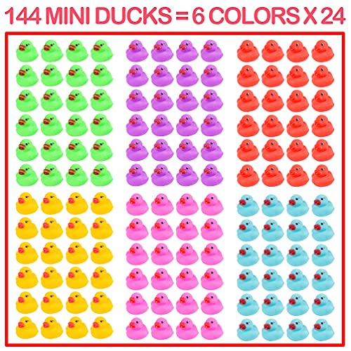 144-Pack Mini Rubber Ducks Set, Mini Colorful Rubber Duckies Bath Toy for Child,Float & Squeak Tiny Ducks Pool Toy Set for Kids Party Favors,Birthday Party Supplies,Prize Rewards