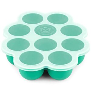 silicone baby food freezer tray with clip-on lid - breast milk trays for freezer - baby food containers - baby food trays for freezing, dishwasher, microwave, bpa-free baby food storage (alpine green)