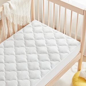 sleep zone waterproof crib mattress protector pad - quilted, fitted baby mattress cover 28"x52" - soft breathable toddler mattress pad noiseless infant bed topper - deep pocket 14"