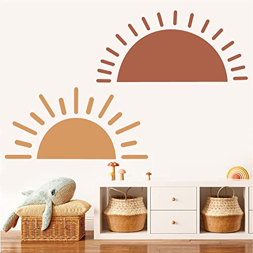 Half Sun Wall Decal Large Wall Decal Sunshine Wall Stickers Vinyl Wall Art Decals Removable Sun Decals for Walls Sunrise Sticker Peel and Stick Headboard Wall Decals for Nursery Kids Room Bedroom Playroom Decor