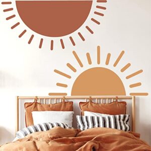 Half Sun Wall Decal Large Wall Decal Sunshine Wall Stickers Vinyl Wall Art Decals Removable Sun Decals for Walls Sunrise Sticker Peel and Stick Headboard Wall Decals for Nursery Kids Room Bedroom Playroom Decor