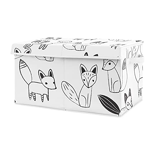 Sweet Jojo Designs Woodland Fox Boy or Girl Small Fabric Toy Bin Storage Box Chest For Baby Nursery or Kids Room - Gender Neutral Black and White Forest Animal