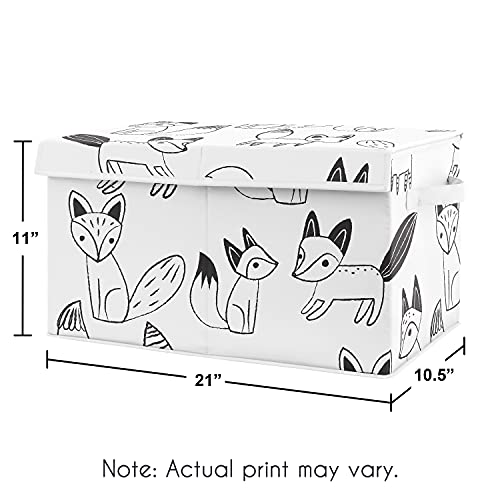 Sweet Jojo Designs Woodland Fox Boy or Girl Small Fabric Toy Bin Storage Box Chest For Baby Nursery or Kids Room - Gender Neutral Black and White Forest Animal