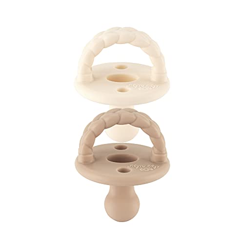 Itzy Ritzy Sweetie Soother Silicone Orthodontic Pacifiers with Collapsible Handle & Two Air Holes for Added Safety, Set of 2 in Buttercream & Toast for Ages 6-18 Months