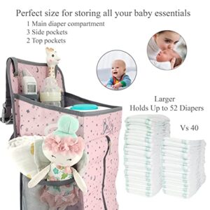 Llama Bella Hanging Diaper Caddy - Baby Diaper Organizer for Changing Table - Diaper Stacker for Crib, Playard or Wall - Newborn Diaper Holder (Pink)