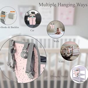 Llama Bella Hanging Diaper Caddy - Baby Diaper Organizer for Changing Table - Diaper Stacker for Crib, Playard or Wall - Newborn Diaper Holder (Pink)