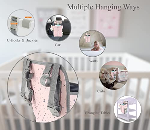 Llama Bella Hanging Diaper Caddy - Baby Diaper Organizer for Changing Table - Diaper Stacker for Crib, Playard or Wall - Newborn Diaper Holder (Pink)