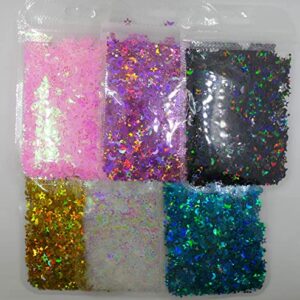 LoveOurHome 6 Colors Star Moon Chunky Glitter Flakes Resin Epoxy Accessories Holographic Black Blue Stars Glitters Confetti Crafts Sequins Decor for Nail Art/Slime/Makeup/Jewelry Making