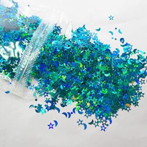 LoveOurHome 6 Colors Star Moon Chunky Glitter Flakes Resin Epoxy Accessories Holographic Black Blue Stars Glitters Confetti Crafts Sequins Decor for Nail Art/Slime/Makeup/Jewelry Making
