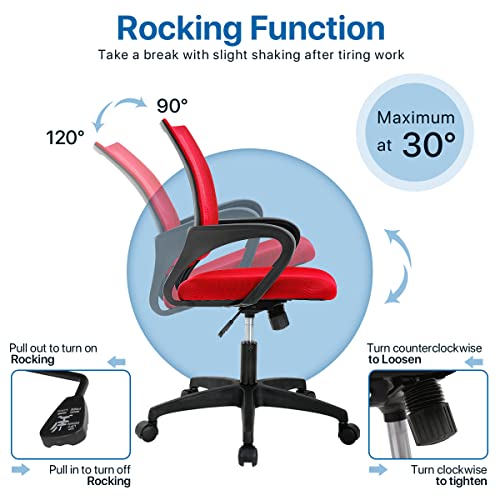 Home Office Chair Mesh Ergonomic Desk Chair Mid Back Computer Chair with Lumbar Support Armrest Adjustable Height Executive Rolling Swivel Task Chair for Women Men, Red