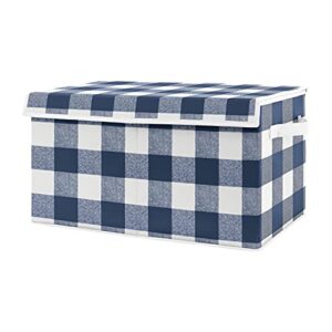 sweet jojo designs navy buffalo plaid check boy small fabric toy bin storage box chest for baby nursery or kids room - blue and white woodland rustic country farmhouse lumberjack