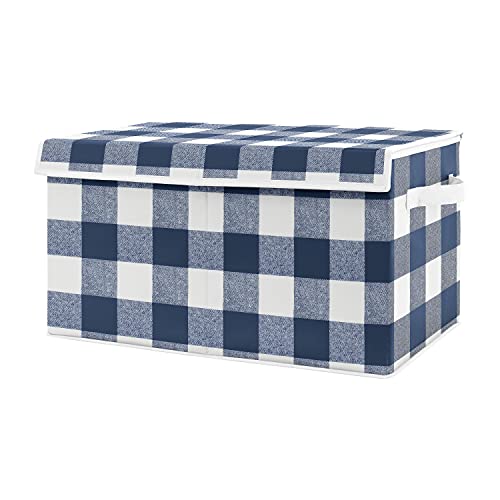 Sweet Jojo Designs Navy Buffalo Plaid Check Boy Small Fabric Toy Bin Storage Box Chest For Baby Nursery or Kids Room - Blue and White Woodland Rustic Country Farmhouse Lumberjack