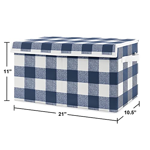 Sweet Jojo Designs Navy Buffalo Plaid Check Boy Small Fabric Toy Bin Storage Box Chest For Baby Nursery or Kids Room - Blue and White Woodland Rustic Country Farmhouse Lumberjack