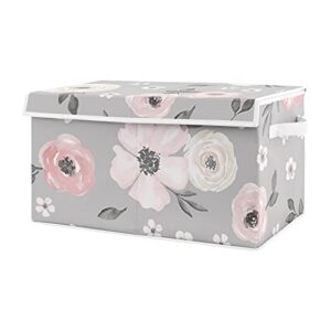 Sweet Jojo Designs Grey Watercolor Floral Girl Small Fabric Toy Bin Storage Box Chest For Baby Nursery or Kids Room - Blush Pink Gray and White Shabby Chic Rose Flower Farmhouse