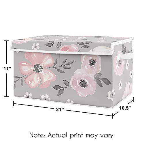 Sweet Jojo Designs Grey Watercolor Floral Girl Small Fabric Toy Bin Storage Box Chest For Baby Nursery or Kids Room - Blush Pink Gray and White Shabby Chic Rose Flower Farmhouse